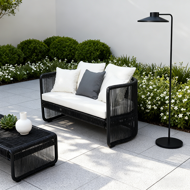 Traditional Chinese Curved PE Rattan Aluminum Alloy Fabric Outdoor Sofa Backrest Armrest For Outdoor