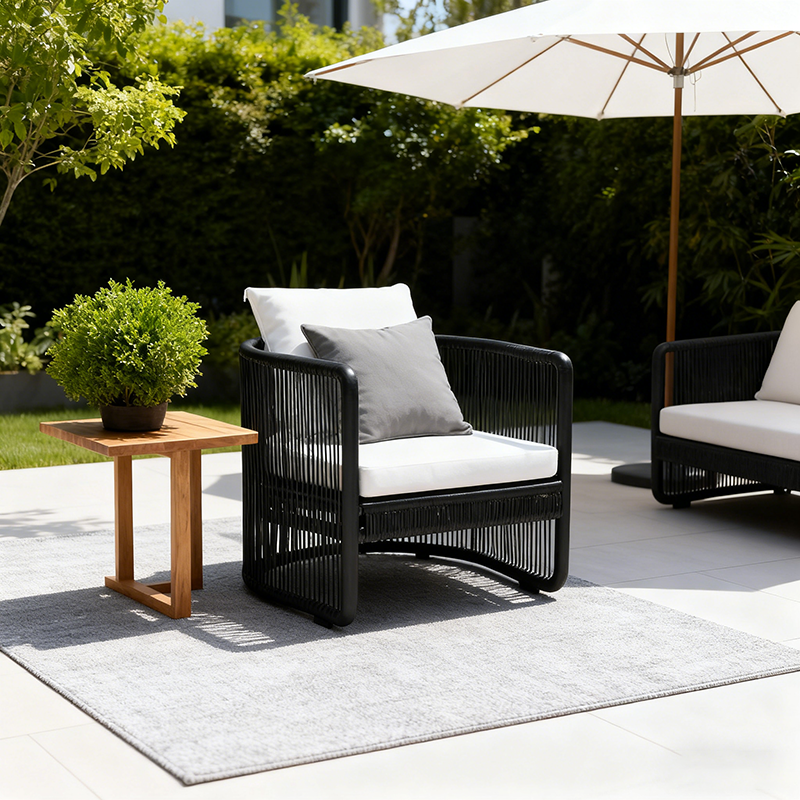 Traditional Chinese Curved PE Rattan Aluminum Alloy Fabric Outdoor Sofa Backrest Armrest For Outdoor