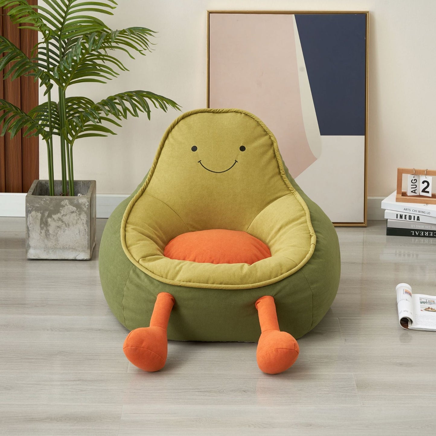 Contemporary Creative Avocado-Shaped EPS Particles Fabric Kids Accent Chair Backrest Armrest For Living Room