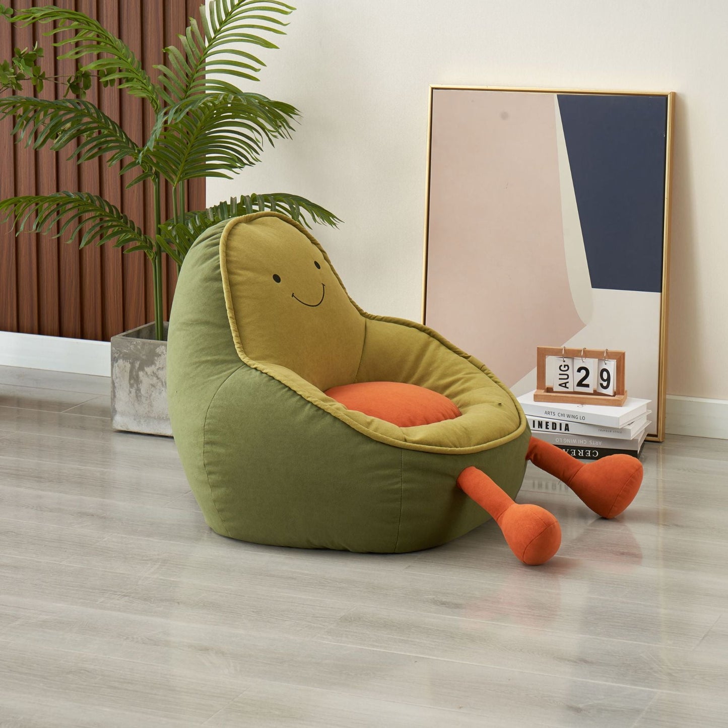 Contemporary Creative Avocado-Shaped EPS Particles Fabric Kids Accent Chair Backrest Armrest For Living Room