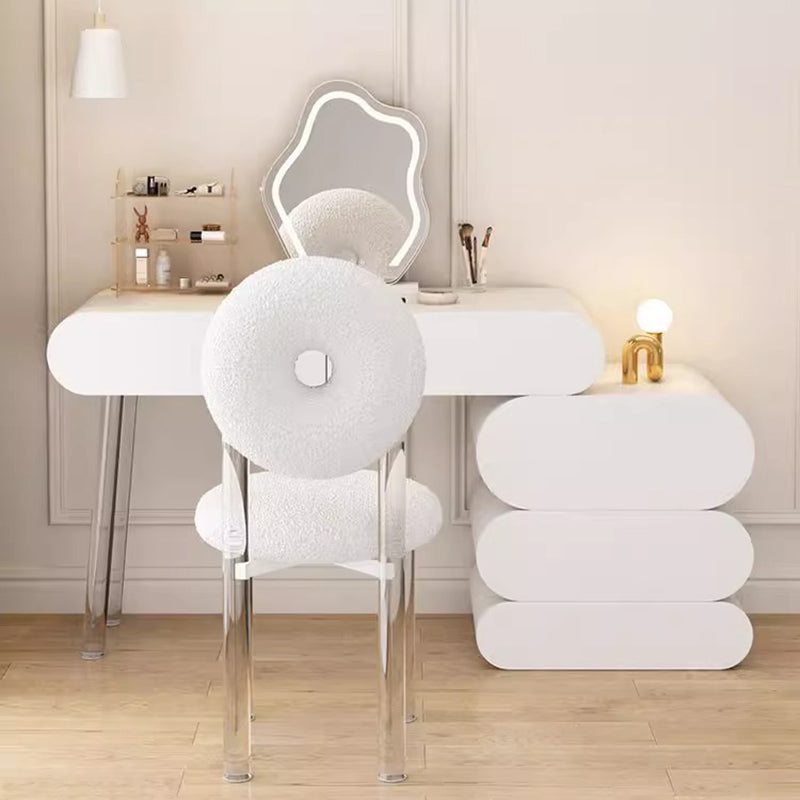 Contemporary Creative Donut-Shaped Teddy Velvet Acrylic Vanity Stool Backrest Armless For Bedroom