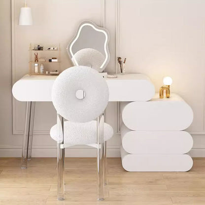 Contemporary Creative Donut-Shaped Teddy Velvet Acrylic Vanity Stool Backrest Armless For Bedroom