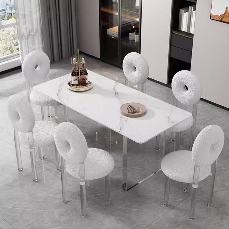 Contemporary Creative Donut-Shaped Teddy Velvet Acrylic Vanity Stool Backrest Armless For Bedroom
