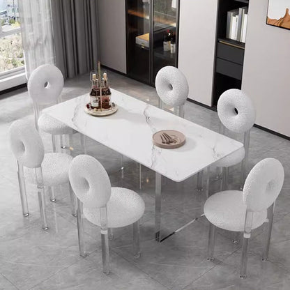 Contemporary Creative Donut-Shaped Teddy Velvet Acrylic Vanity Stool Backrest Armless For Bedroom