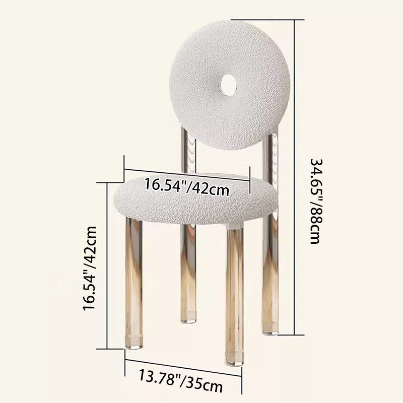Contemporary Creative Donut-Shaped Teddy Velvet Acrylic Vanity Stool Backrest Armless For Bedroom