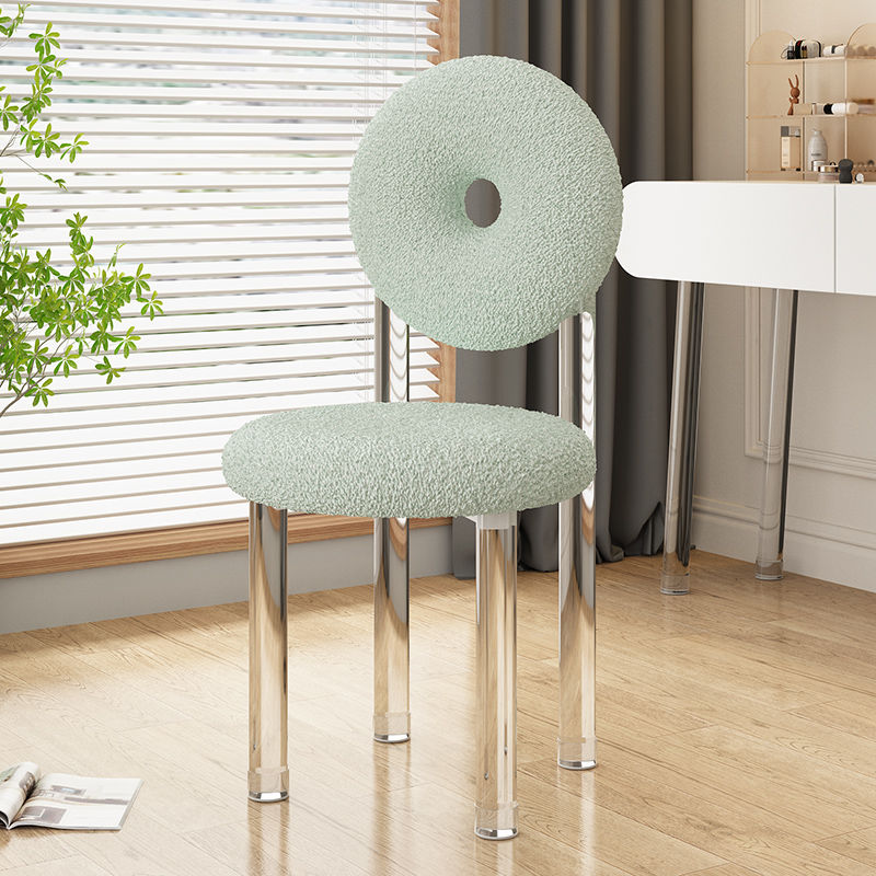 Contemporary Creative Donut-Shaped Teddy Velvet Acrylic Vanity Stool Backrest Armless For Bedroom