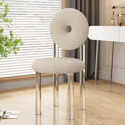 Contemporary Creative Donut-Shaped Teddy Velvet Acrylic Vanity Stool Backrest Armless For Bedroom