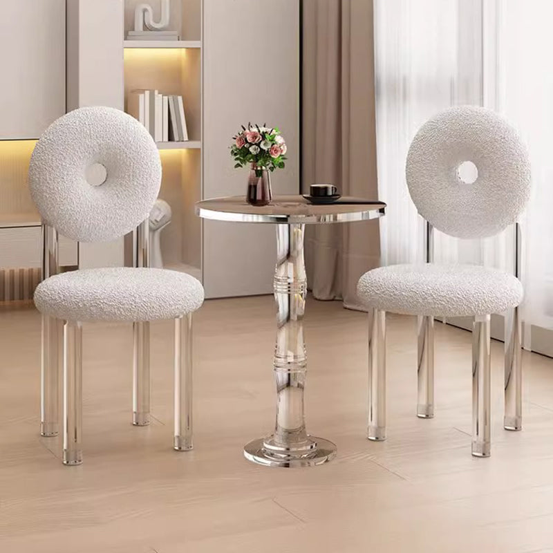 Contemporary Creative Donut-Shaped Teddy Velvet Acrylic Vanity Stool Backrest Armless For Bedroom