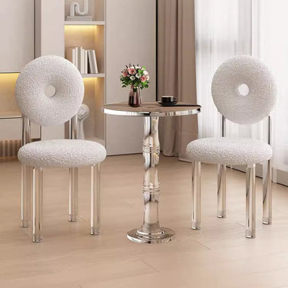 Contemporary Creative Donut-Shaped Teddy Velvet Acrylic Vanity Stool Backrest Armless For Bedroom