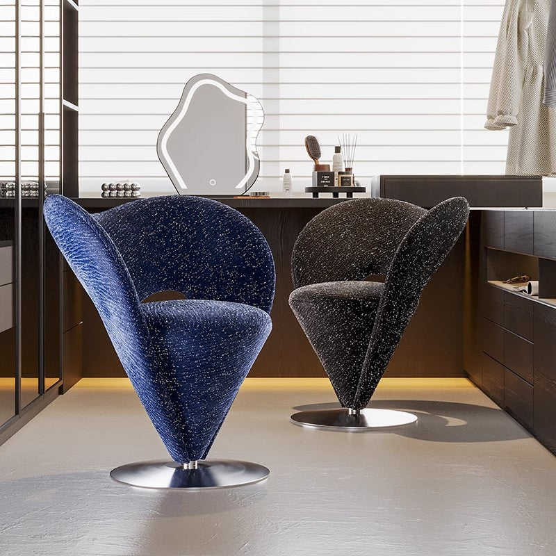 Contemporary Luxury Curved Chenille Fabric Carbon Steel Stainless Steel Vanity Stool Backrest Armless For Bedroom