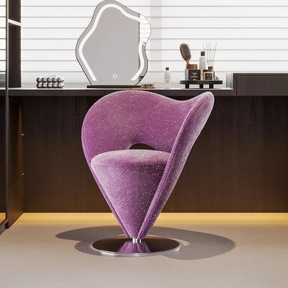 Contemporary Luxury Curved Chenille Fabric Carbon Steel Stainless Steel Vanity Stool Backrest Armless For Bedroom