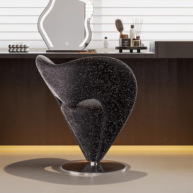 Contemporary Luxury Curved Chenille Fabric Carbon Steel Stainless Steel Vanity Stool Backrest Armless For Bedroom