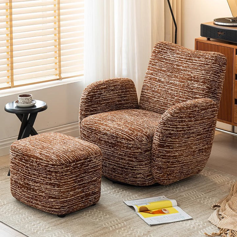 Traditional Vintage Rectangular Cotton-Linen Solid Wood Accent Chair Backrest Armrest For Living Room