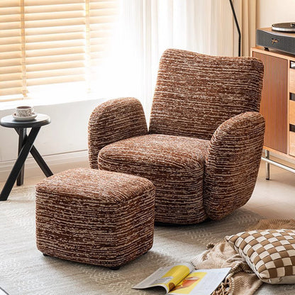 Traditional Vintage Rectangular Cotton-Linen Solid Wood Accent Chair Backrest Armrest For Living Room