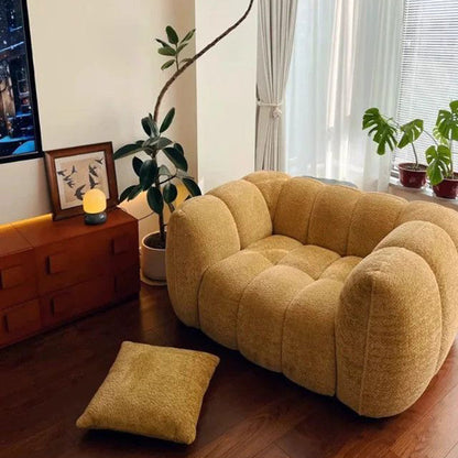 Traditional French Pumpkin-Shaped Alpaca Velvet Solid Wood Accent Chair Backrest Armrest For Living Room