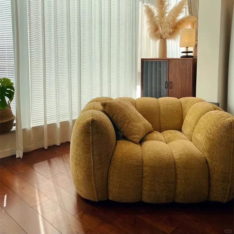 Traditional French Pumpkin-Shaped Alpaca Velvet Solid Wood Accent Chair Backrest Armrest For Living Room