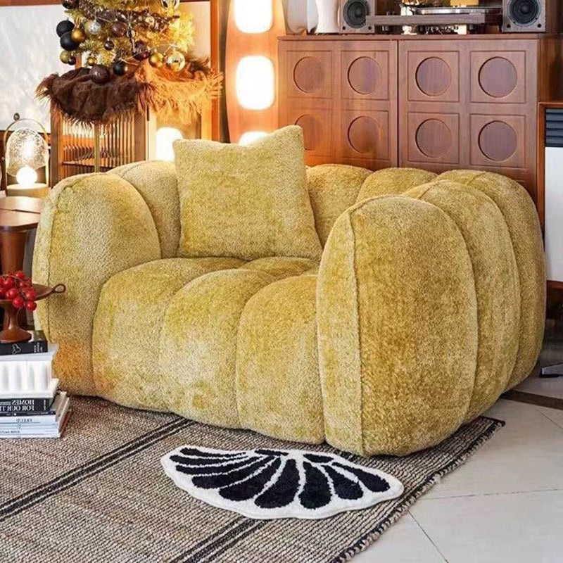 Traditional French Pumpkin-Shaped Alpaca Velvet Solid Wood Accent Chair Backrest Armrest For Living Room