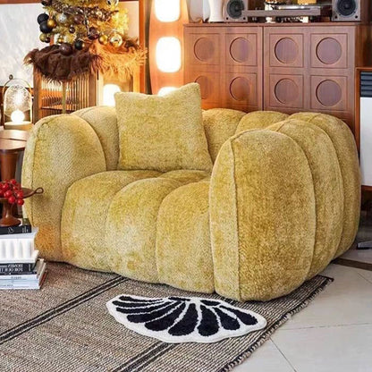 Traditional French Pumpkin-Shaped Alpaca Velvet Solid Wood Accent Chair Backrest Armrest For Living Room