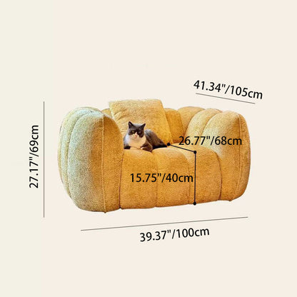 Traditional French Pumpkin-Shaped Alpaca Velvet Solid Wood Accent Chair Backrest Armrest For Living Room