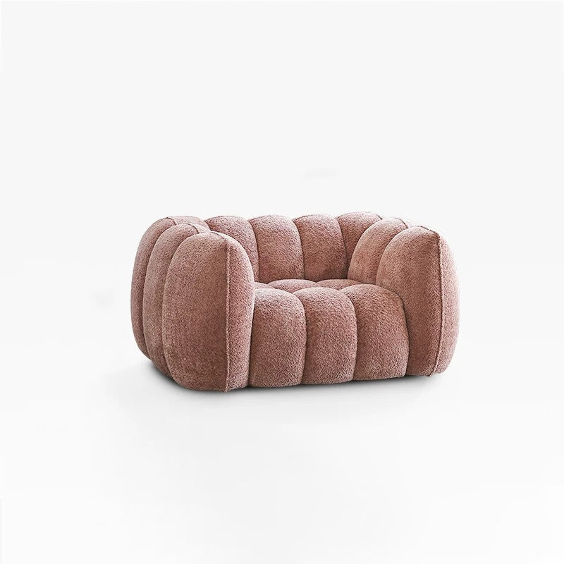 Traditional French Pumpkin-Shaped Alpaca Velvet Solid Wood Accent Chair Backrest Armrest For Living Room