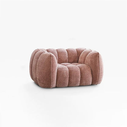 Traditional French Pumpkin-Shaped Alpaca Velvet Solid Wood Accent Chair Backrest Armrest For Living Room
