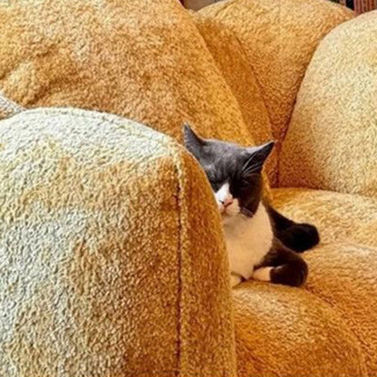 Traditional French Pumpkin-Shaped Alpaca Velvet Solid Wood Accent Chair Backrest Armrest For Living Room