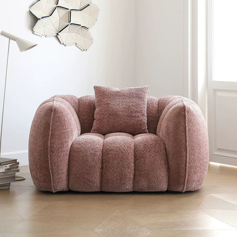 Traditional French Pumpkin-Shaped Alpaca Velvet Solid Wood Accent Chair Backrest Armrest For Living Room