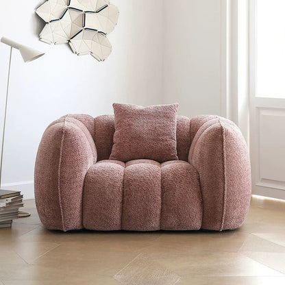 Traditional French Pumpkin-Shaped Alpaca Velvet Solid Wood Accent Chair Backrest Armrest For Living Room