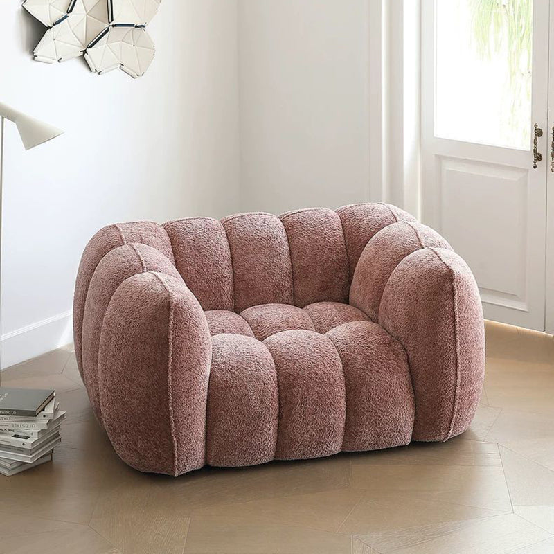 Traditional French Pumpkin-Shaped Alpaca Velvet Solid Wood Accent Chair Backrest Armrest For Living Room