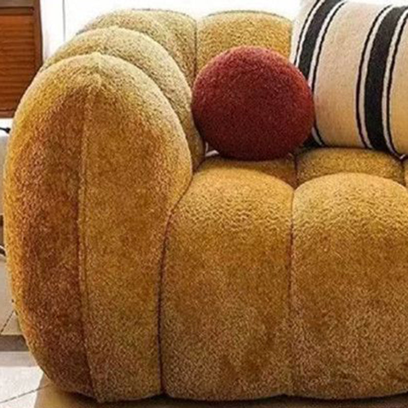 Traditional French Pumpkin-Shaped Alpaca Velvet Solid Wood Accent Chair Backrest Armrest For Living Room