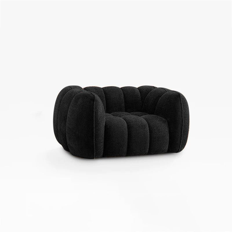 Traditional French Pumpkin-Shaped Alpaca Velvet Solid Wood Accent Chair Backrest Armrest For Living Room