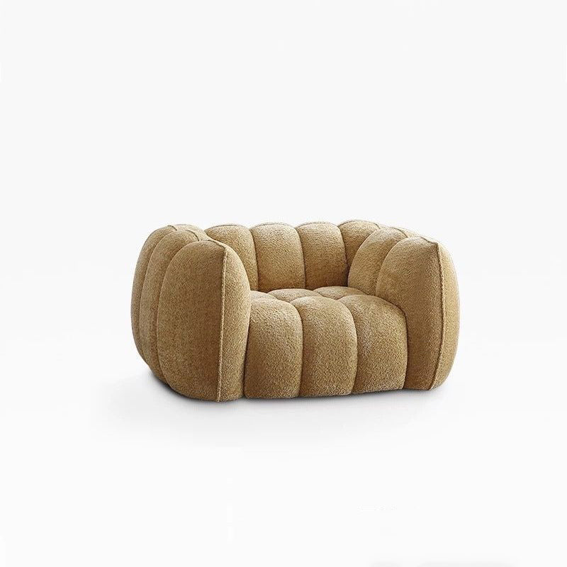 Traditional French Pumpkin-Shaped Alpaca Velvet Solid Wood Accent Chair Backrest Armrest For Living Room