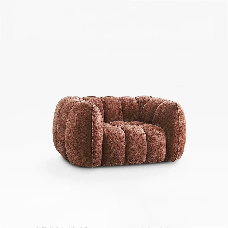 Traditional French Pumpkin-Shaped Alpaca Velvet Solid Wood Accent Chair Backrest Armrest For Living Room