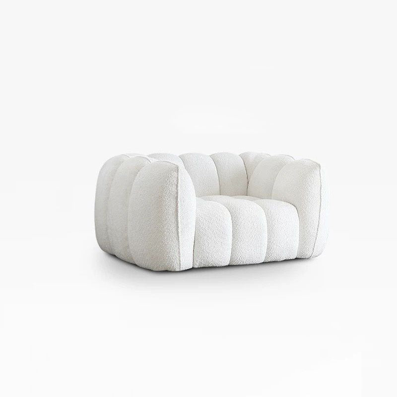 Traditional French Pumpkin-Shaped Alpaca Velvet Solid Wood Accent Chair Backrest Armrest For Living Room