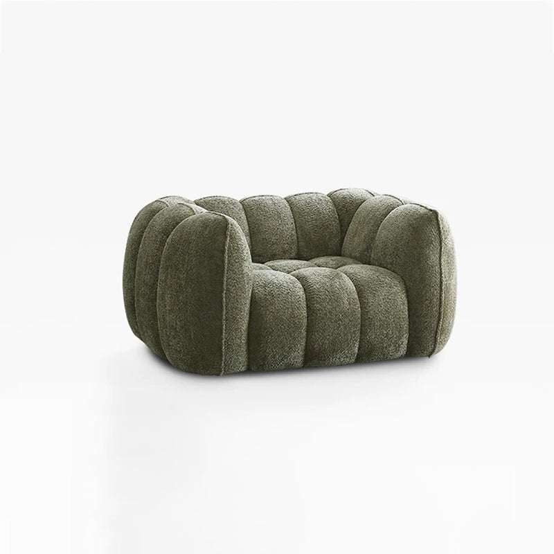 Traditional French Pumpkin-Shaped Alpaca Velvet Solid Wood Accent Chair Backrest Armrest For Living Room