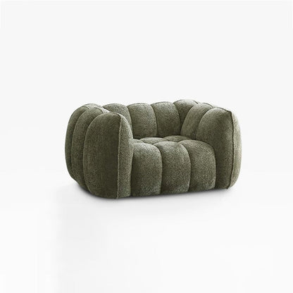 Traditional French Pumpkin-Shaped Alpaca Velvet Solid Wood Accent Chair Backrest Armrest For Living Room