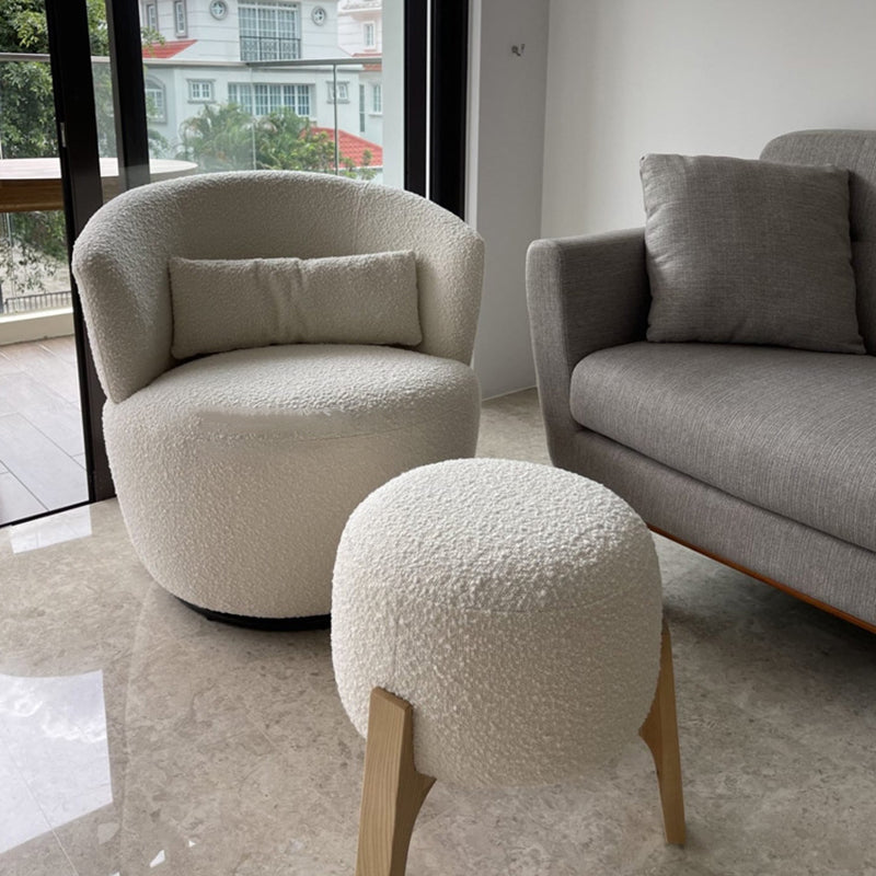 Contemporary Nordic Curved Sherpa Fabric Velvet Cotton-Linen Solid Wood Accent Chair Backrest Armless For Living Room
