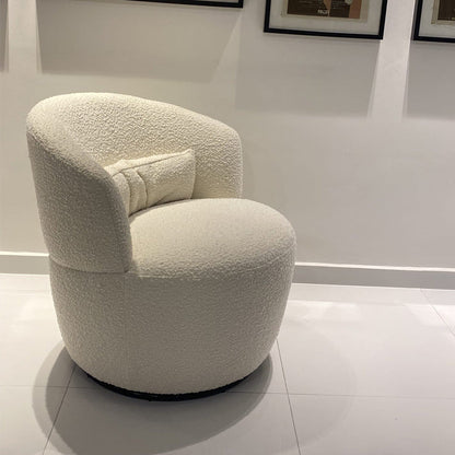Contemporary Nordic Curved Sherpa Fabric Velvet Cotton-Linen Solid Wood Accent Chair Backrest Armless For Living Room