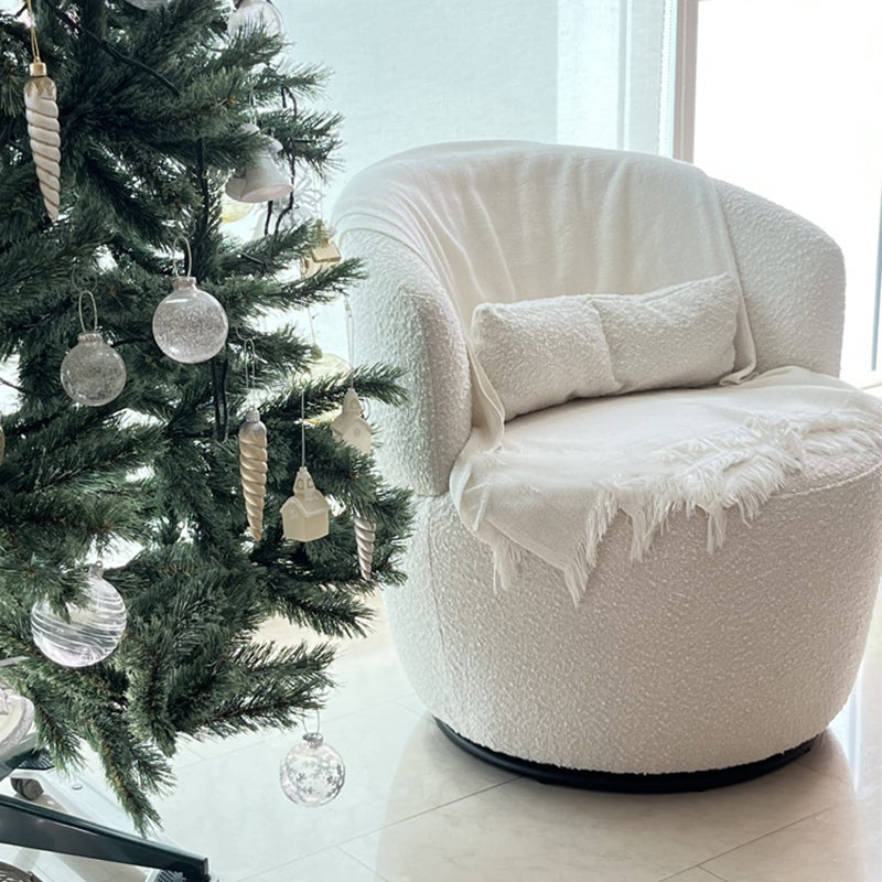 Contemporary Nordic Curved Sherpa Fabric Velvet Cotton-Linen Solid Wood Accent Chair Backrest Armless For Living Room