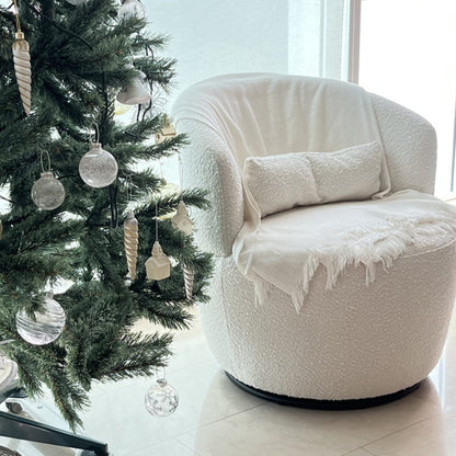 Contemporary Nordic Curved Sherpa Fabric Velvet Cotton-Linen Solid Wood Accent Chair Backrest Armless For Living Room