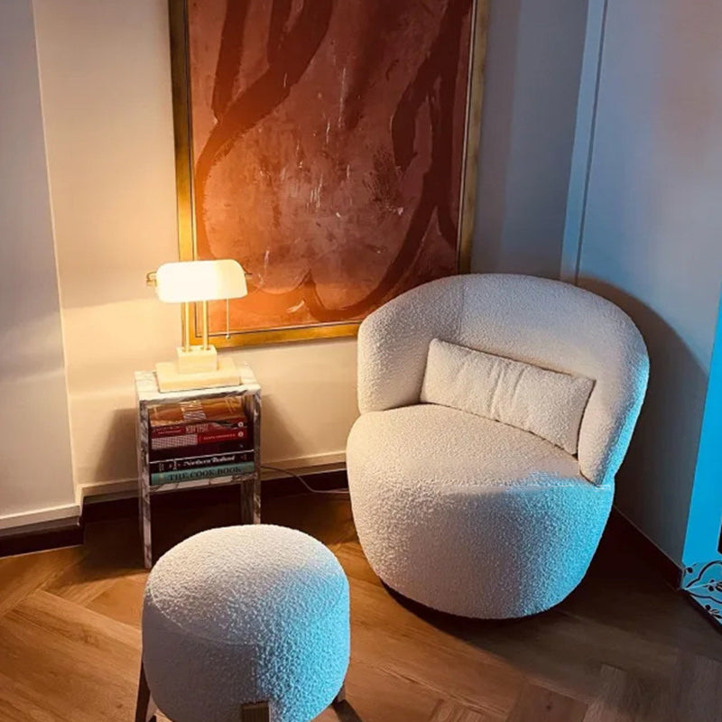 Contemporary Nordic Curved Sherpa Fabric Velvet Cotton-Linen Solid Wood Accent Chair Backrest Armless For Living Room