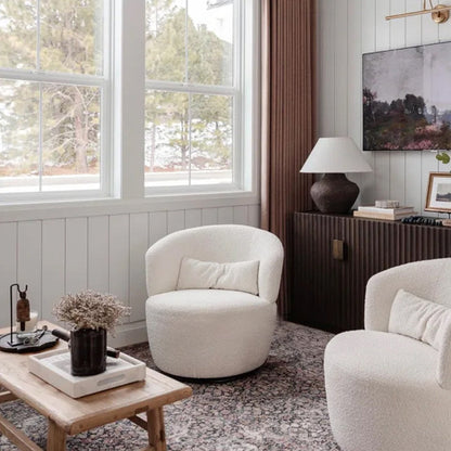 Contemporary Nordic Curved Sherpa Fabric Velvet Cotton-Linen Solid Wood Accent Chair Backrest Armless For Living Room
