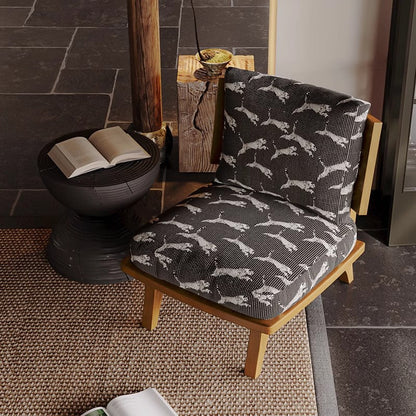 Traditional Japanese Rectangular Jacquard Fabric Ash Wood Accent Chair Backrest Armless For Living Room