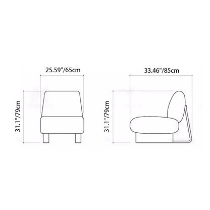 Contemporary Nordic Rectangular Linen-Cotton Loop Velvet Ash Wood Stainless Steel Accent Chair Backrest Armless For Living Room