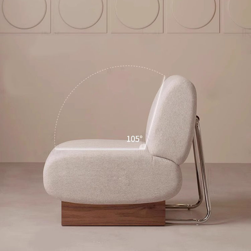 Contemporary Nordic Rectangular Linen-Cotton Loop Velvet Ash Wood Stainless Steel Accent Chair Backrest Armless For Living Room