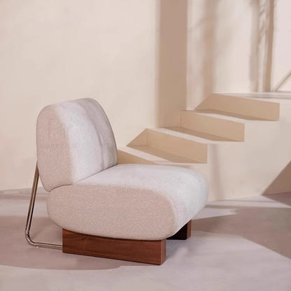 Contemporary Nordic Rectangular Linen-Cotton Loop Velvet Ash Wood Stainless Steel Accent Chair Backrest Armless For Living Room