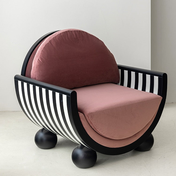 Contemporary Creative U-Shaped Solid Wood Velvet Accent Chair Backrest Armrest for Living Room