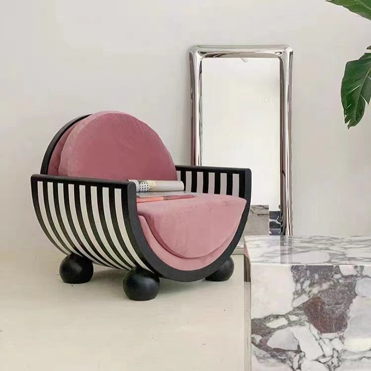 Contemporary Creative U-Shaped Solid Wood Velvet Accent Chair Backrest Armrest for Living Room
