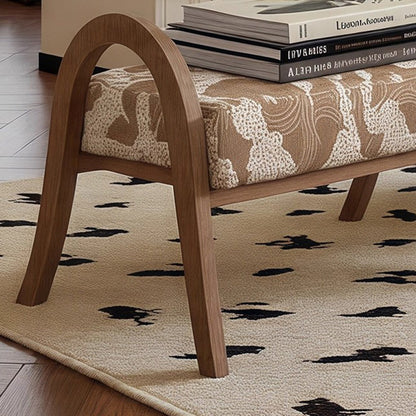 Traditional French Arch Rectangular Curved Ash Wood Jacquard Fabric Low Stool Backless Armless For Living Room