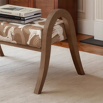 Traditional French Arch Rectangular Curved Ash Wood Jacquard Fabric Low Stool Backless Armless For Living Room